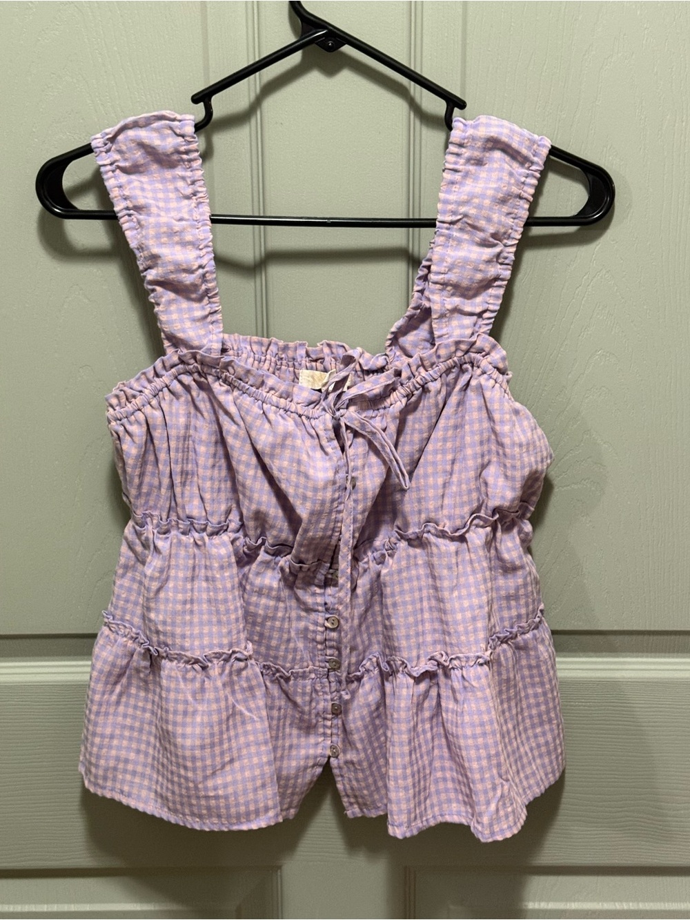 Rewind Lavender Gingham Ruffle Tank